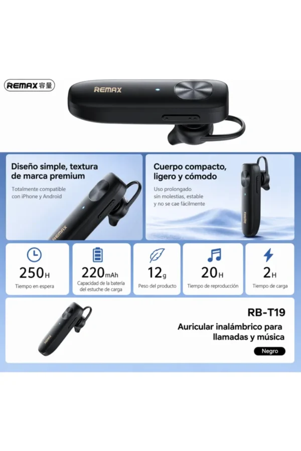 Auricular Monoaural Remax RB-T19 - Negro