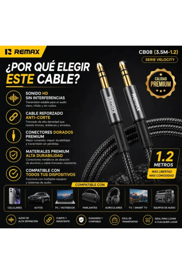 D_NQ_NP_2X_628433-MLA110745224919_042026-F.jpg Cable Auxiliar iRemax CB08 - Negro