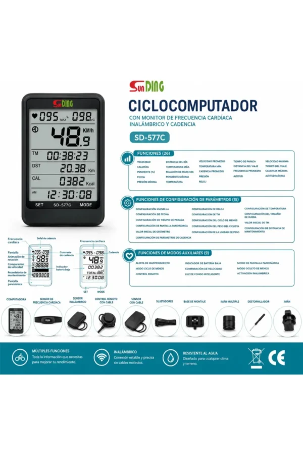 D_NQ_NP_2X_748712-MLA110934939900_052026-F.jpg Ciclocomputadora Sunding SD-577C SD-557C - Negro