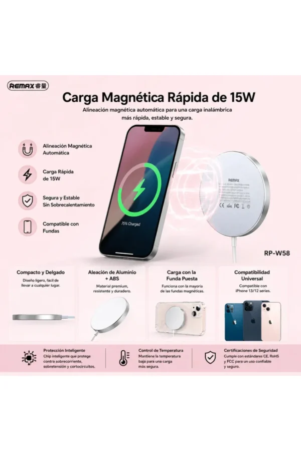 D_NQ_NP_2X_781127-MLA111535088109_052026-F.jpg Cargador Magnético Remax RP-W58 - Blanco