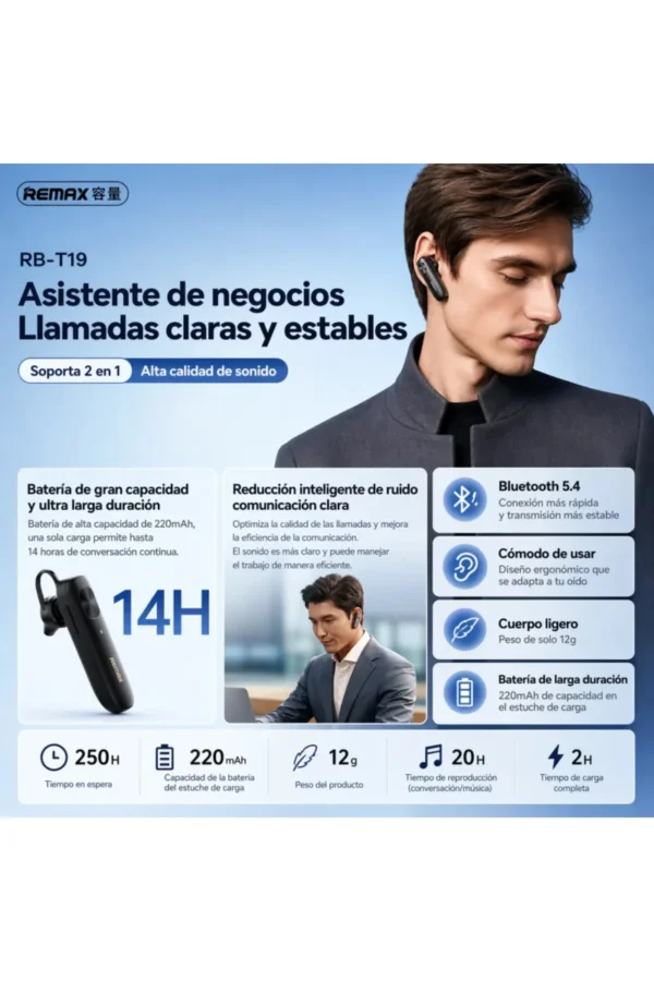 Auricular Monoaural Remax RB-T19 - Negro