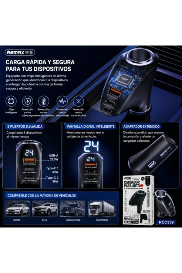 D_NQ_NP_2X_824066-MLA110592787484_052026-F.jpg Cargador de Auto Remax RCC339 - Negro