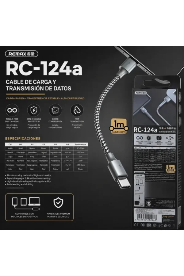 D_NQ_NP_2X_874717-MLA112803657971_062026-F.jpg Cable de Datos Remax RC-124A - Gris oscuro