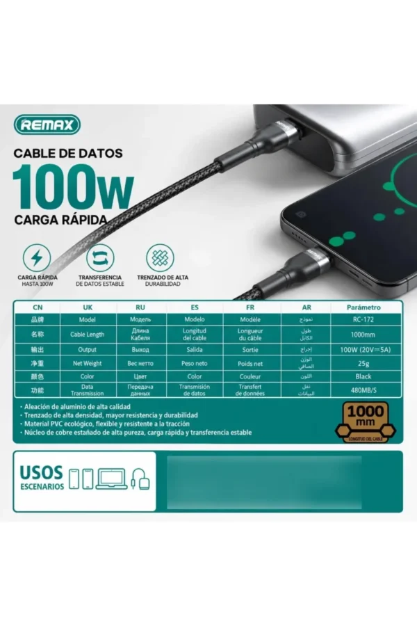 D_NQ_NP_2X_986427-MLA111358792574_052026-F.jpg Cable de Datos Remax RC-172 - Negro