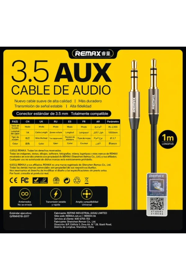 D_NQ_NP_2X_998041-MLA112395370643_052026-F.jpg Cable Auxiliar Remax RL-L100